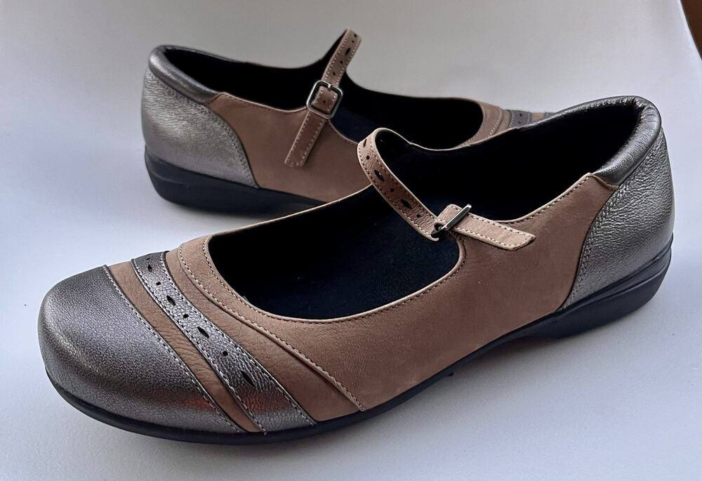 ABEO Angelica Mary Jane Shoes Womens 8.5 Pewter Taupe Leather Orthotic Comfort